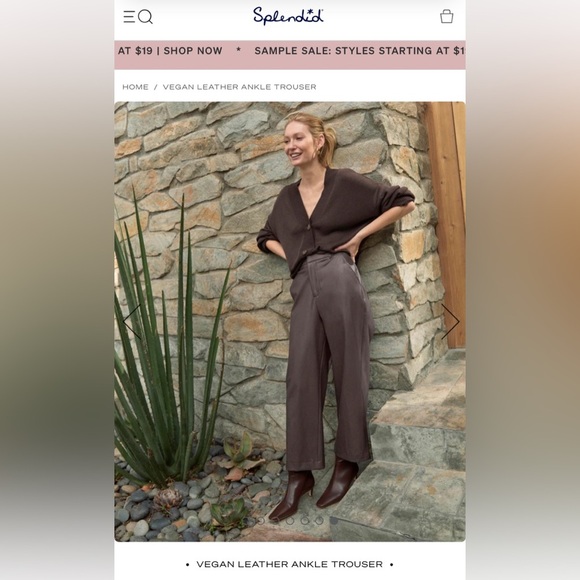 Splendid Vegan Leather Ankle Trouser - Brown - Picture 3 of 6